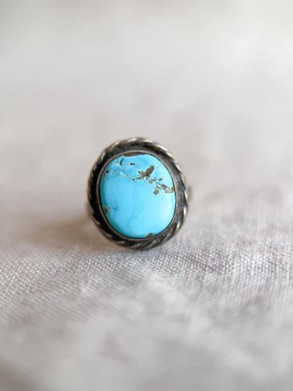 Vintage Sterling Silver Oval Turquoise Statement Ring, Boho Artisan Jewelry