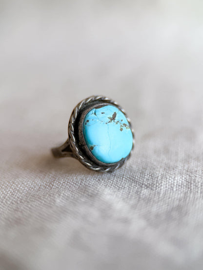 Vintage Sterling Silver Oval Turquoise Statement Ring, Boho Artisan Jewelry