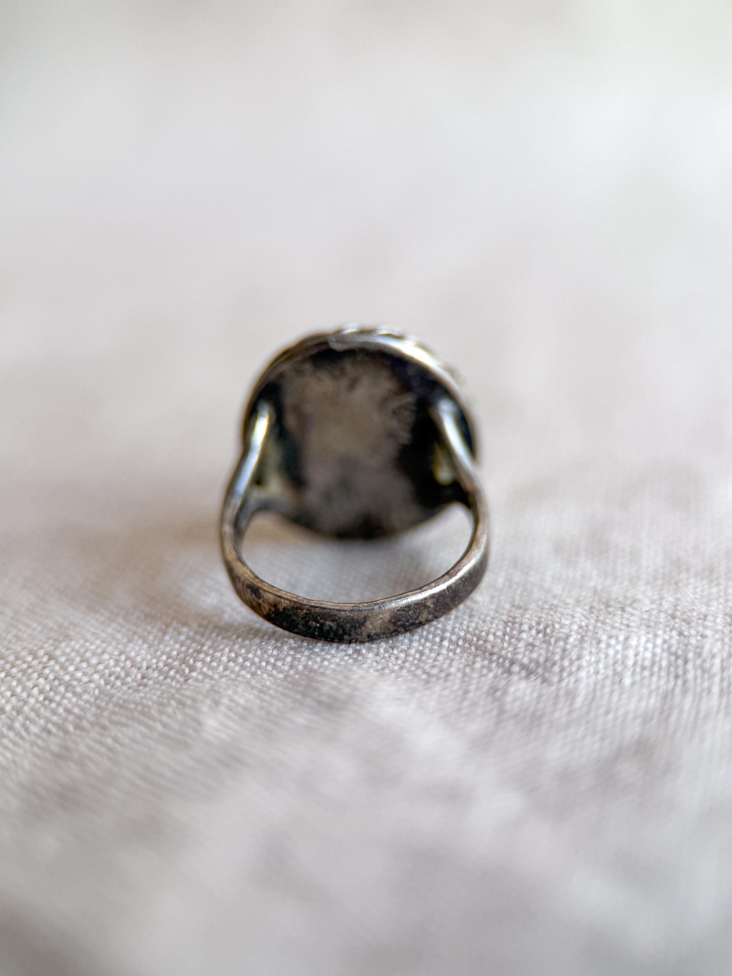 Vintage Sterling Silver Oval Turquoise Statement Ring, Boho Artisan Jewelry