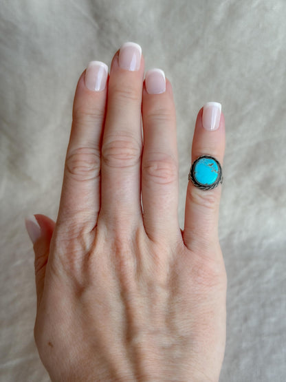 Vintage Sterling Silver Oval Turquoise Statement Ring, Boho Artisan Jewelry