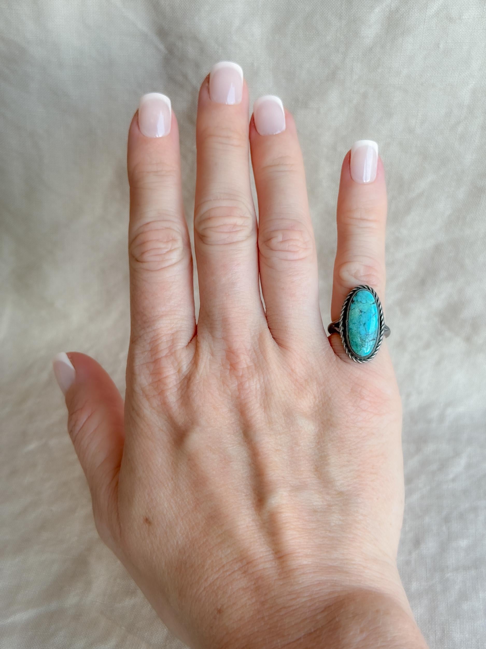 Sterling Silver Turquoise Ring, Native American Boho Statement Ring, Vintage Artisan Southwestern Jewelry - @JewelryonRepeat