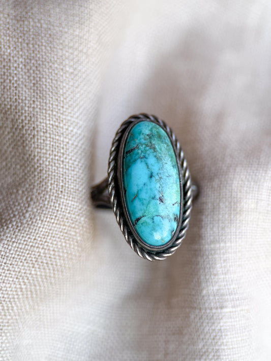 Sterling Silver Turquoise Ring, Native American Boho Statement Ring, Vintage Artisan Southwestern Jewelry - @JewelryonRepeat