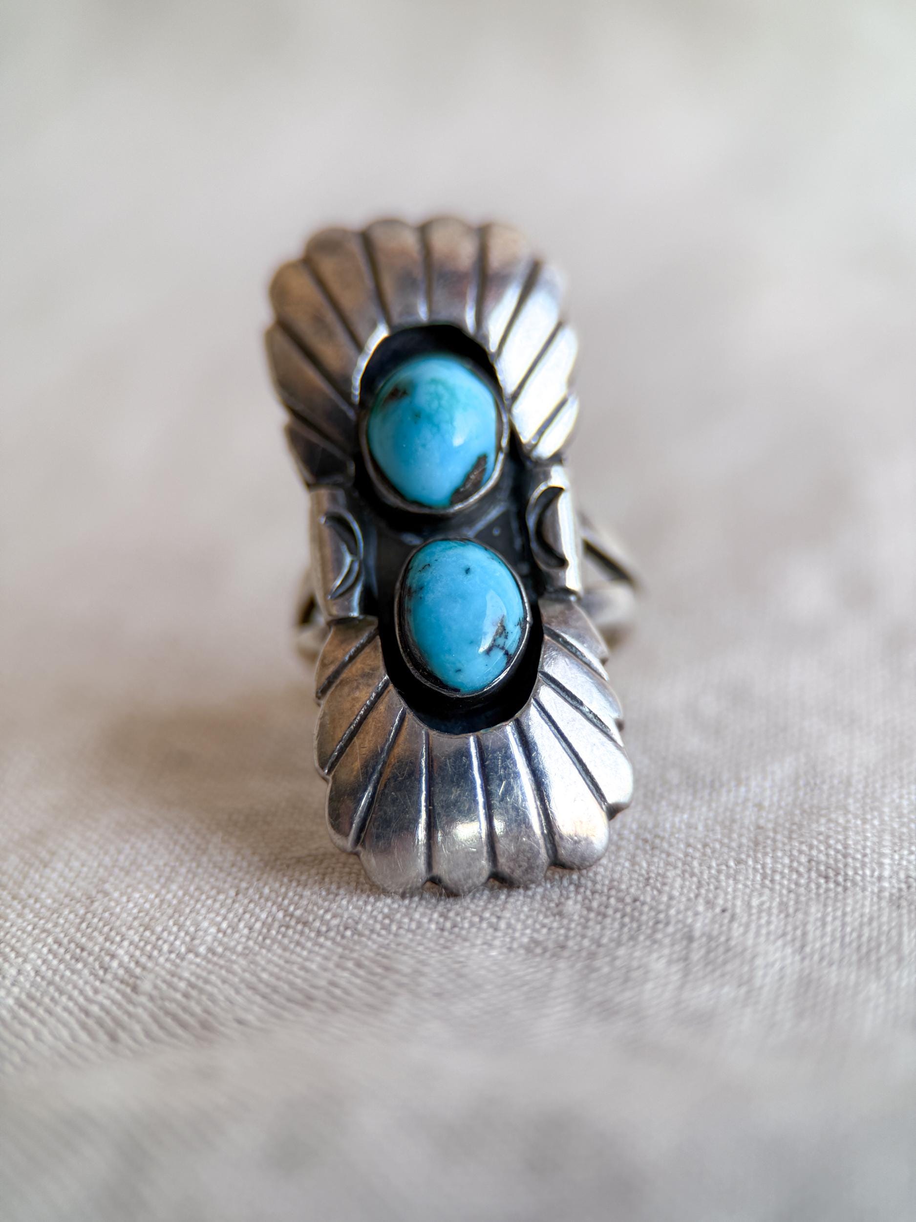 Sterling Silver Turquoise Ring, Native American Boho Statement Ring, Vintage Artisan Southwestern Jewelry - @JewelryonRepeat