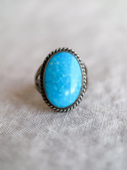 Vintage Turquoise Sterling Silver Oval Statement Ring, Boho Artisan Jewelry
