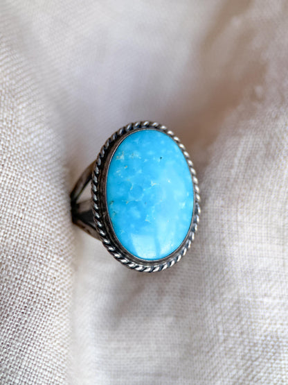 Vintage Turquoise Sterling Silver Oval Statement Ring, Boho Artisan Jewelry