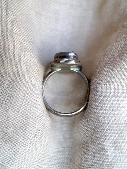 Vintage Turquoise Sterling Silver Oval Statement Ring, Boho Artisan Jewelry