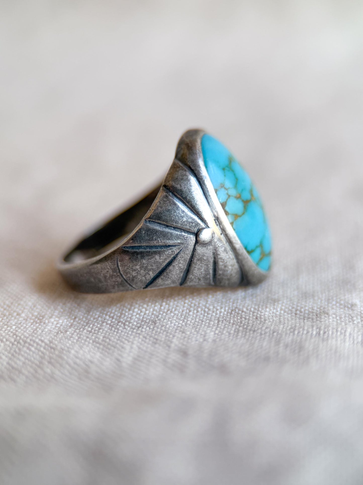 Vintage Sterling Silver Turquoise Statement Ring, Oval Matrix Boho Jewelry