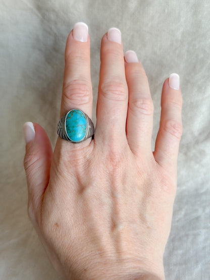 Vintage Sterling Silver Turquoise Statement Ring, Oval Matrix Boho Jewelry