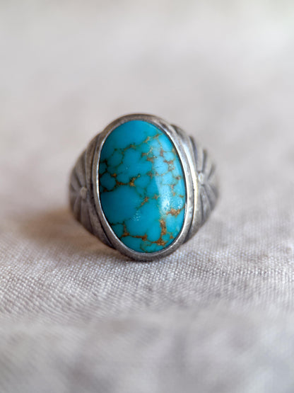Vintage Sterling Silver Turquoise Statement Ring, Oval Matrix Boho Jewelry