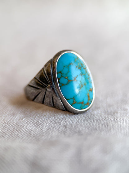Vintage Sterling Silver Turquoise Statement Ring, Oval Matrix Boho Jewelry