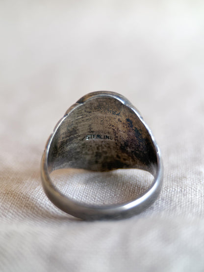 Vintage Sterling Silver Turquoise Statement Ring, Oval Matrix Boho Jewelry