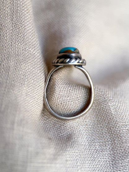 Vintage Sterling Silver Turquoise Rope Statement Ring Boho Jewelry