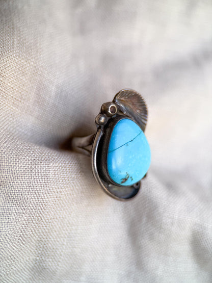 Vintage Sterling Silver Teardrop Turquoise Ring, Boho Scroll Statement Jewelry