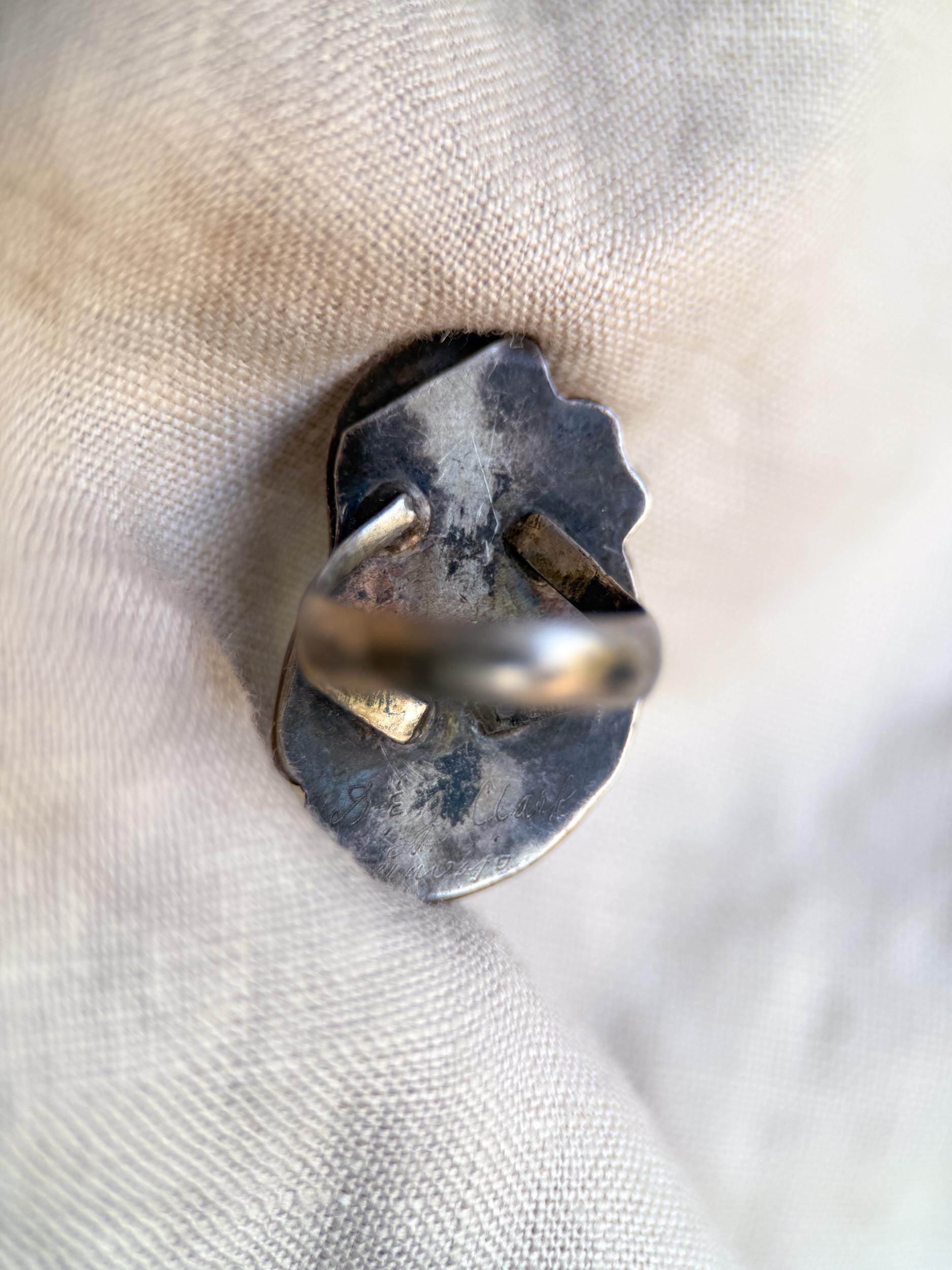Vintage Sterling Silver Teardrop Turquoise Ring, Boho Scroll Statement Jewelry
