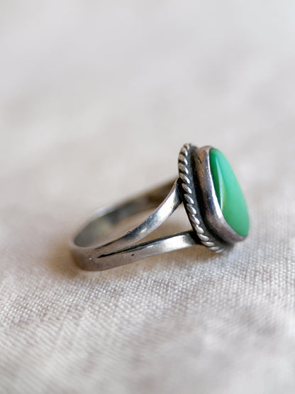 Vintage Sterling Silver Green Turquoise Teardrop Ring, Boho Statement Jewelry