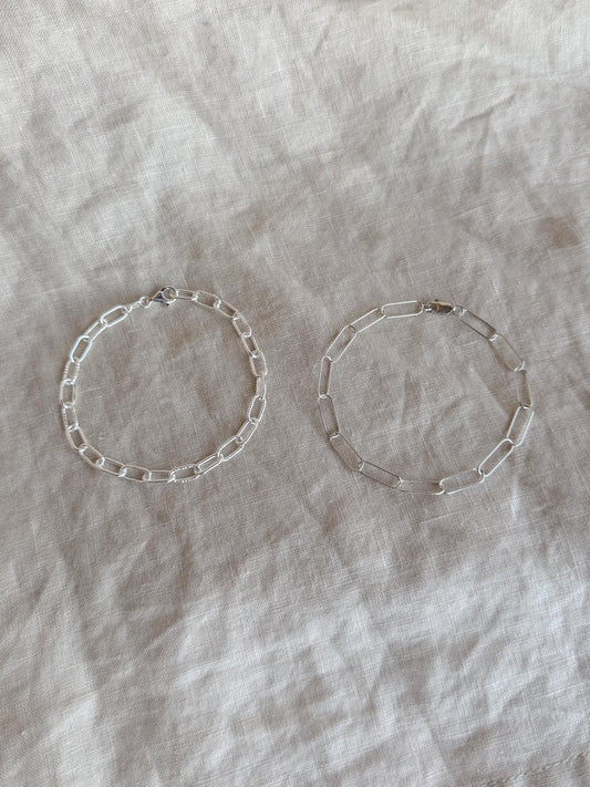 Chain Bracelet in Sterling Silver, Heavy Link or Minimalist Paperclip Charm Bracelet