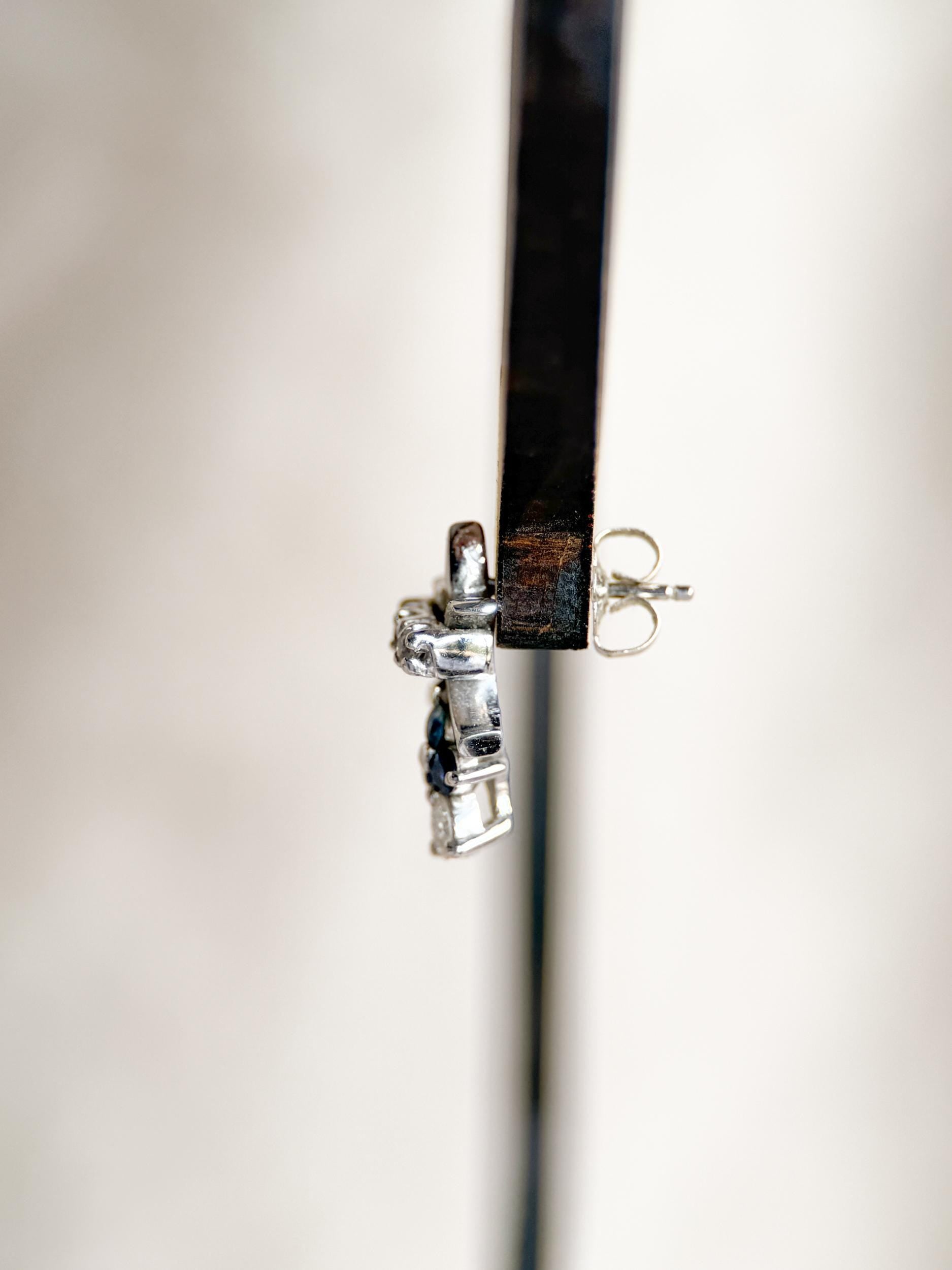 Vintage 1990s Diamond & Sapphire Earrings in 14k White Gold