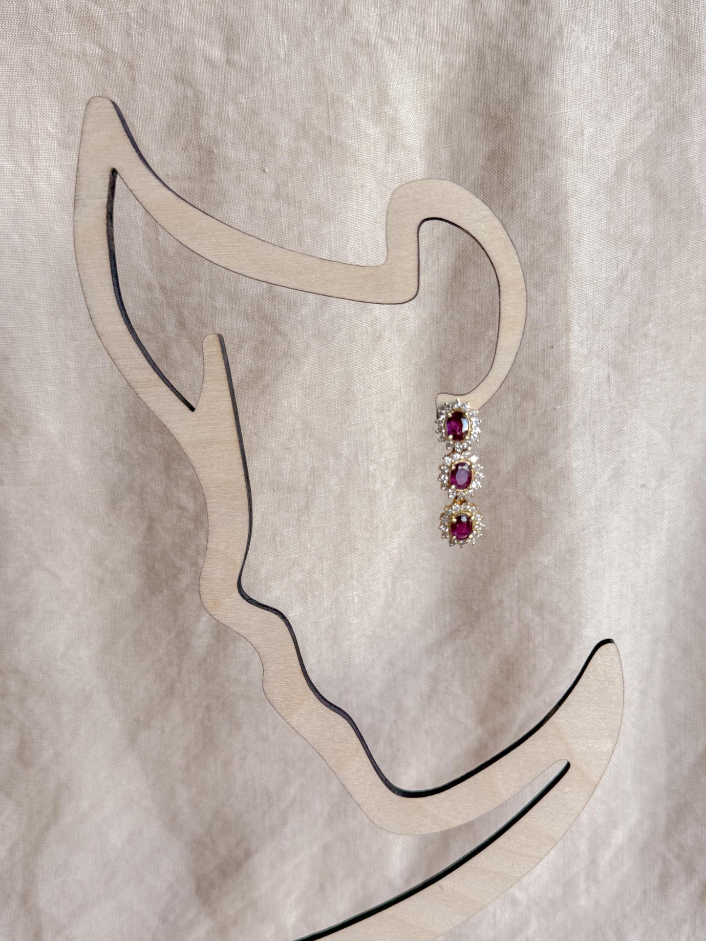 Elegant 1990s Ruby & Diamond Leverback Earrings: 14k Gold Retro Drop Design for Special Occasions