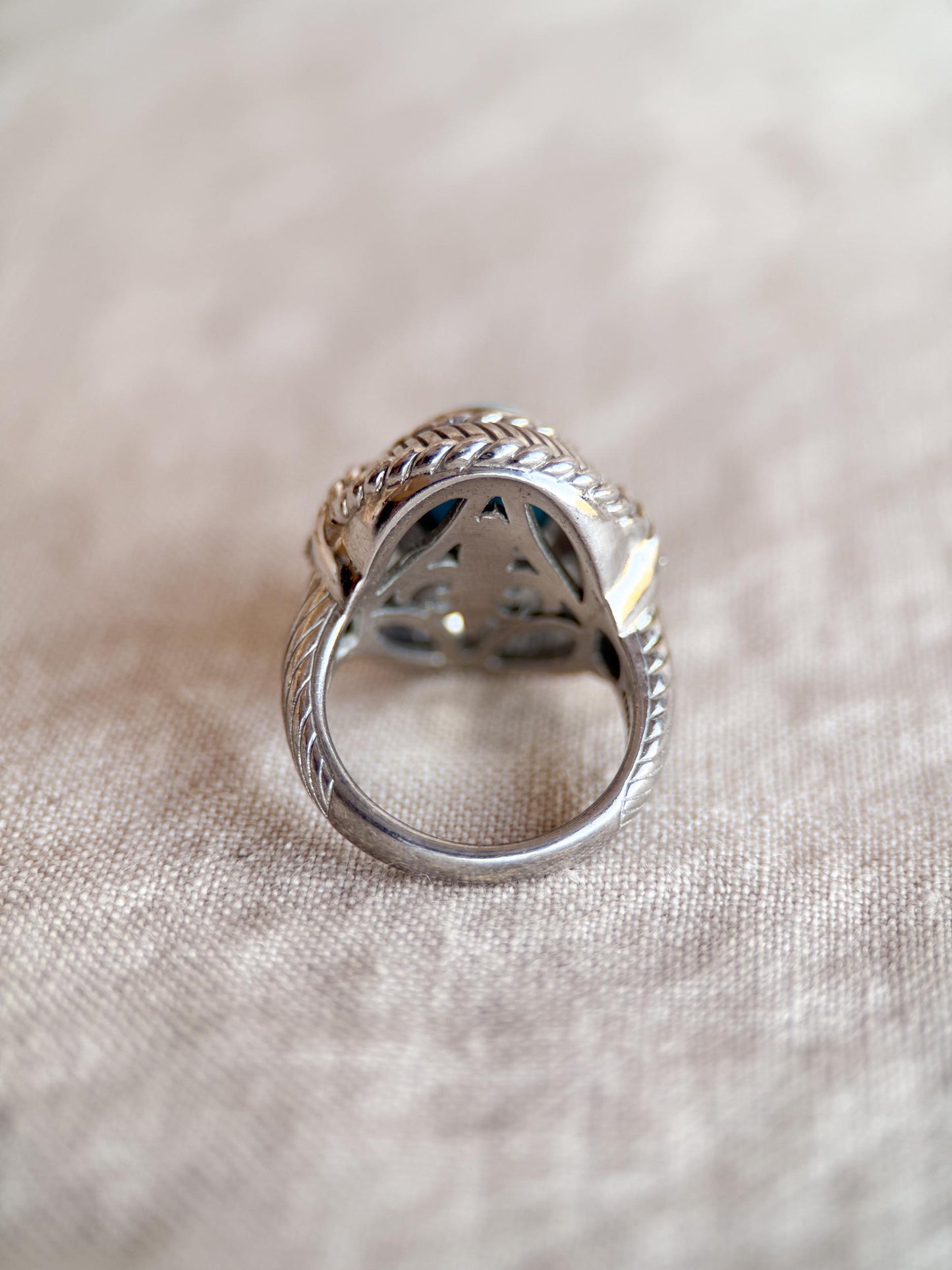 Vintage Judith Ripka Sterling Silver Turquoise Statement Ring - Cabachon Gemstone Elegant Cocktail Jewelry