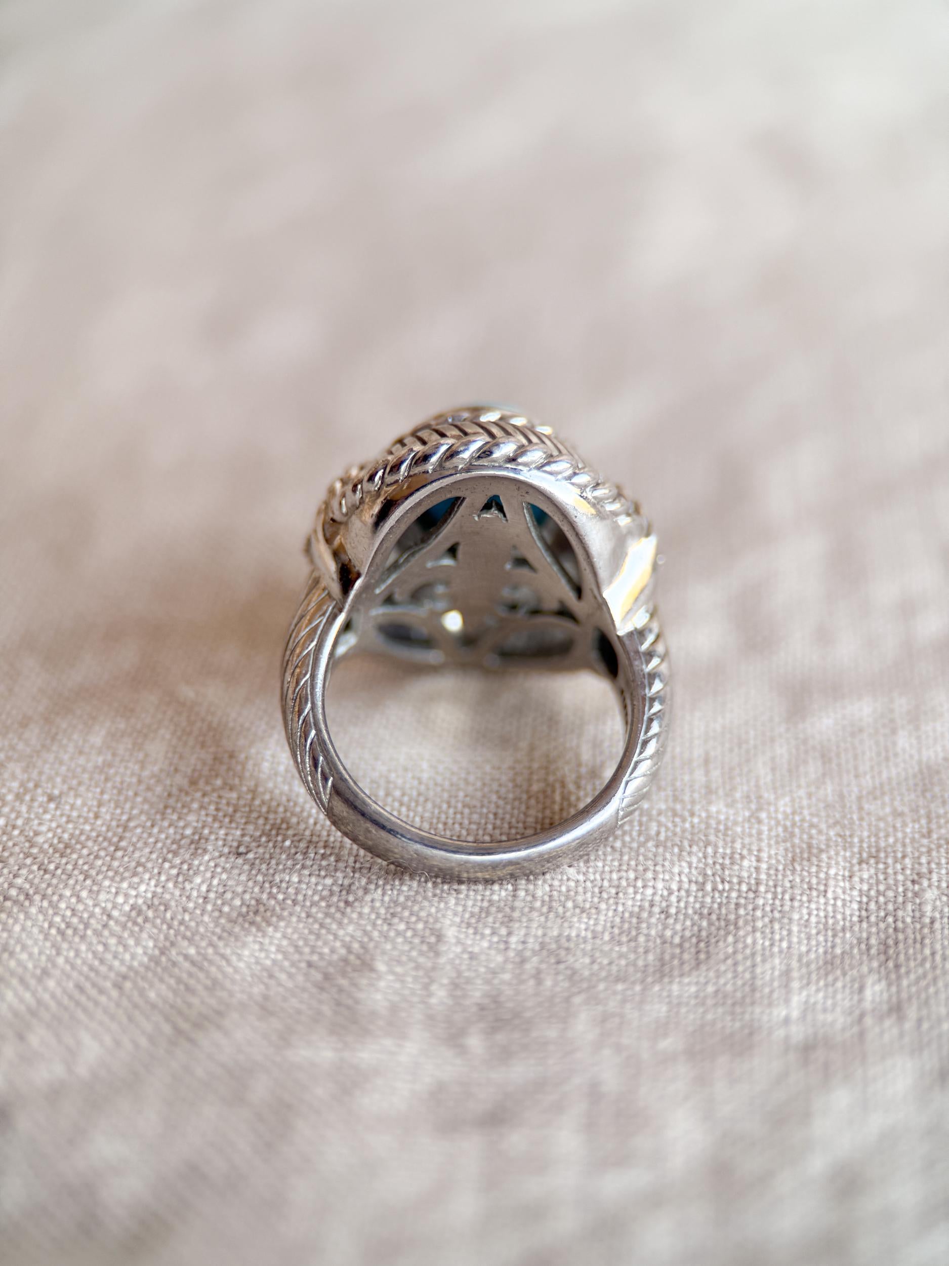 Vintage Judith Ripka Sterling Silver Turquoise Statement Ring - Cabachon Gemstone Elegant Cocktail Jewelry