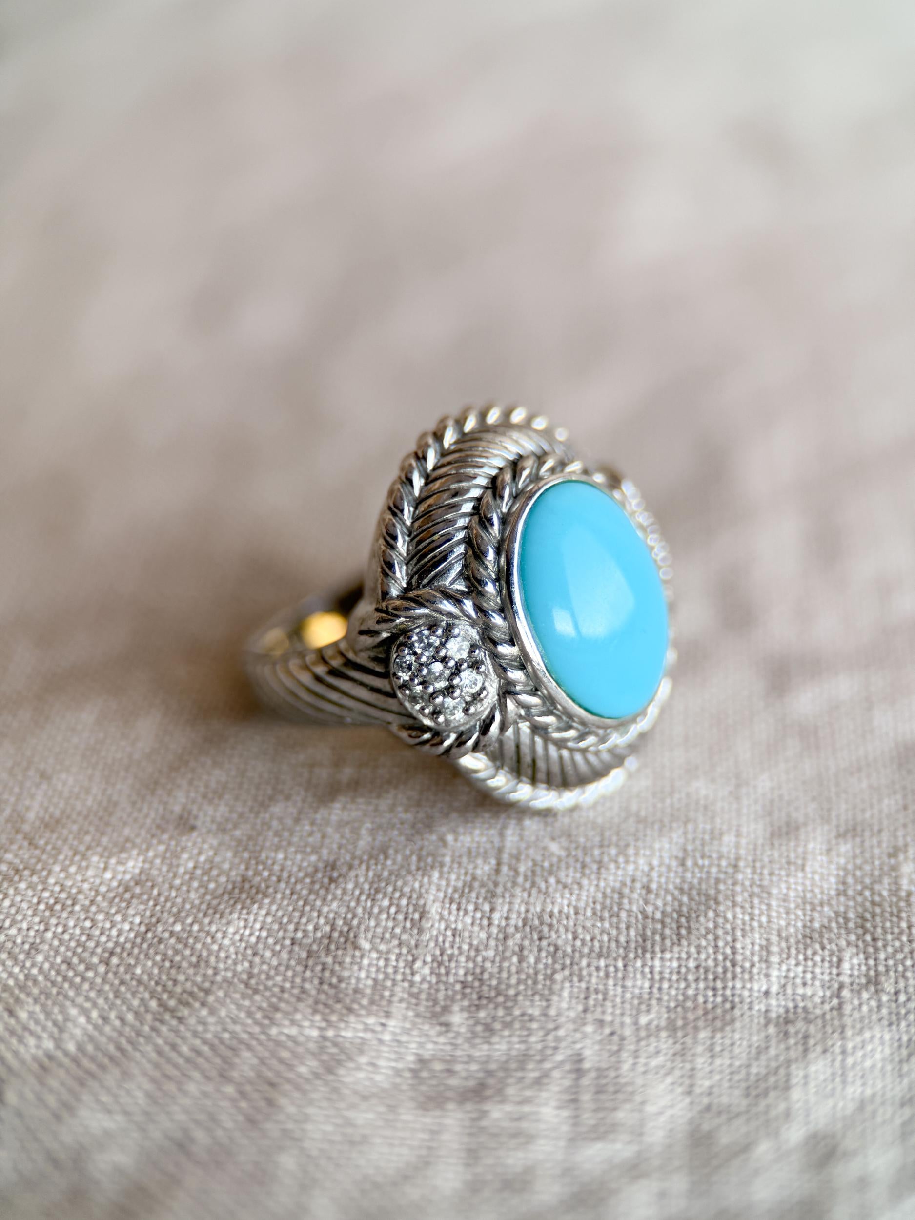 Vintage Judith Ripka Sterling Silver Turquoise Statement Ring - Cabachon Gemstone Elegant Cocktail Jewelry