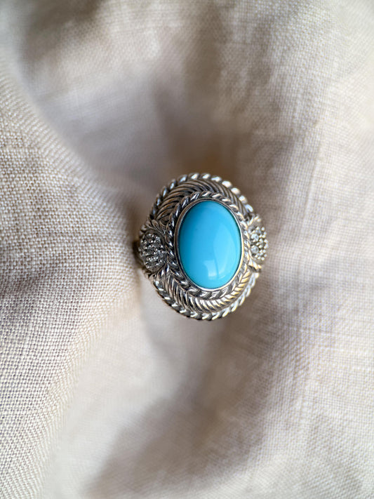 Vintage Judith Ripka Sterling Silver Turquoise Statement Ring - Cabachon Gemstone Elegant Cocktail Jewelry