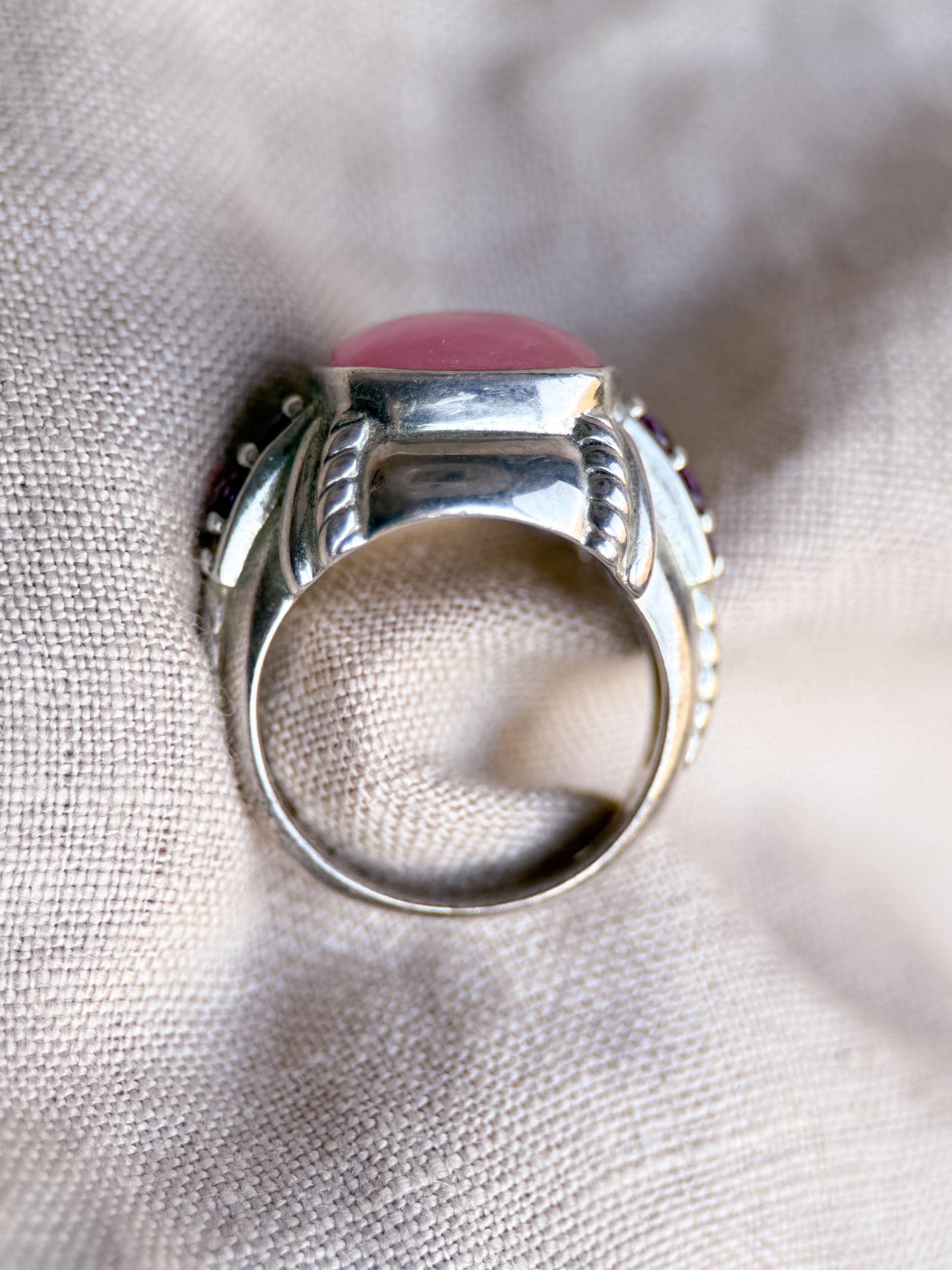 Vintage Judith Ripka Sterling Silver Pink Gemstone Statement Ring - Cabachon Gemstone Elegant Cocktail Jewelry