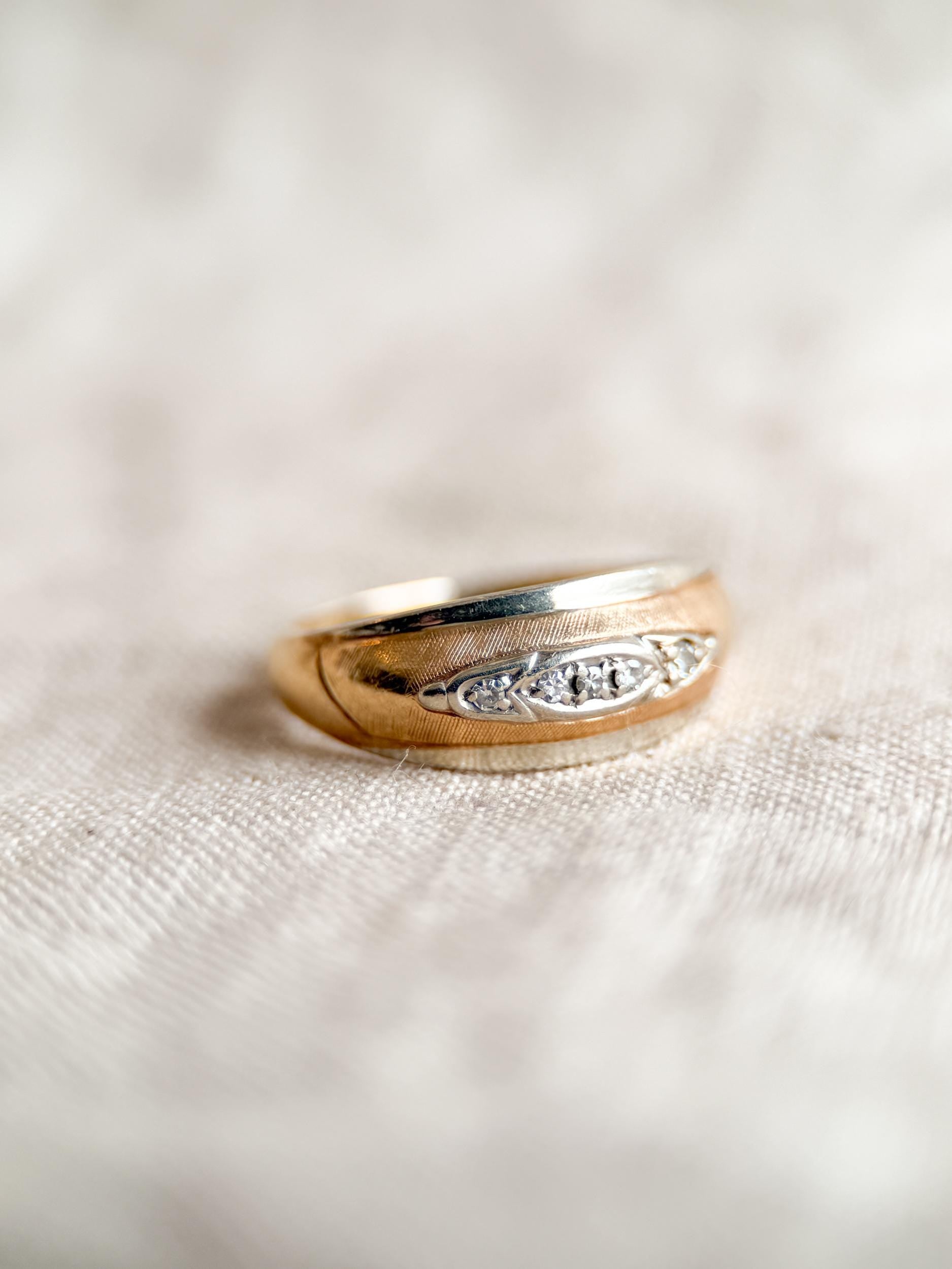 Vintage Diamond Wedding Band, 14k Gold Dome Textured Art Deco 1940s Ring
