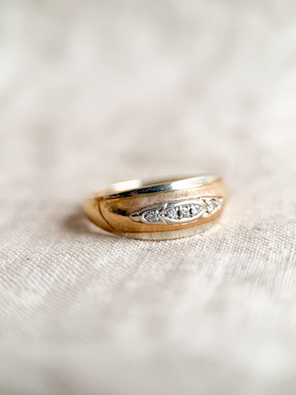 Vintage Diamond Wedding Band, 14k Gold Dome Textured Art Deco 1940s Ring