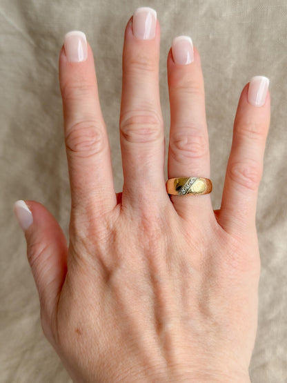 Vintage Diamond Wedding Band, 14k Gold, 1980s Diagonal Set Ring, Mens Band