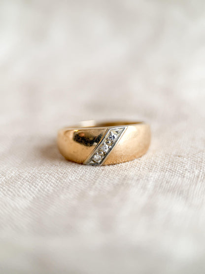 Vintage Diamond Wedding Band, 14k Gold, 1980s Diagonal Set Ring, Mens Band