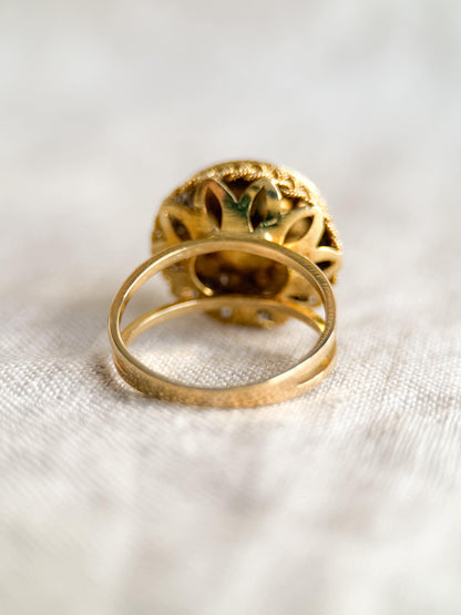 Vintage Mabe Pearl Ring, 18k Gold, Large Round Pearl Statement Ring, Elegant Gemstone Jewelry