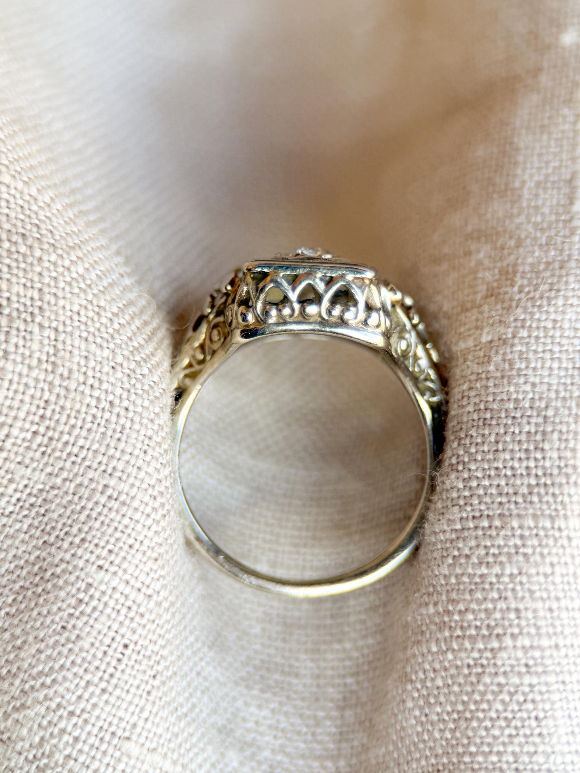 Antique Diamond Ring, 14k White Gold, Old Mine Two-Stone Engagement Ring, Vintage 1900s Art Nouveau