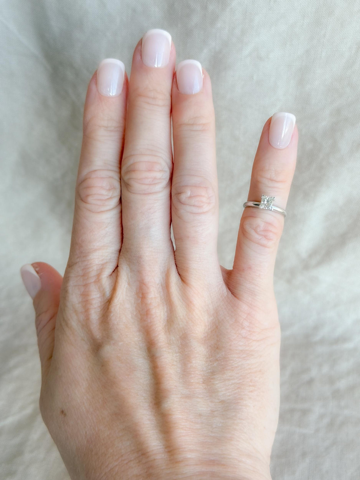 Vintage Diamond Engagement Ring, Princess Cut, 14k White Gold, Solitaire Bridal Ring