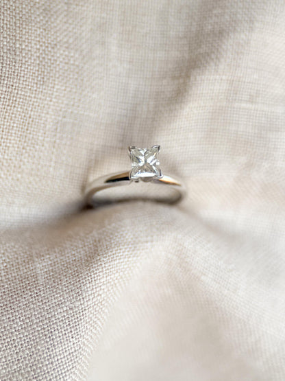 Vintage Diamond Engagement Ring, Princess Cut, 14k White Gold, Solitaire Bridal Ring