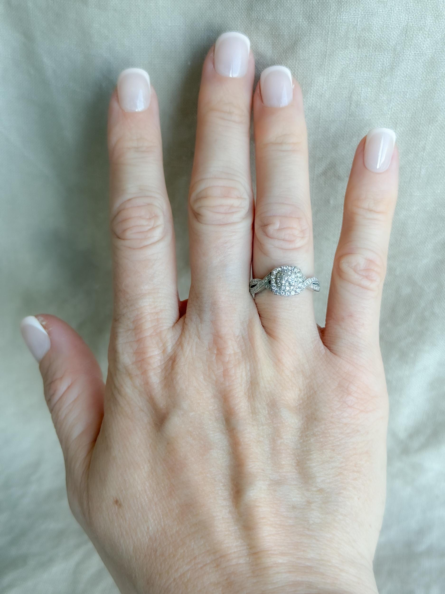 Vintage Diamond Engagement Ring, Round Cut, 14k White Gold, Neil Lane Cushion Halo Infinity