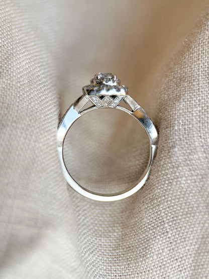 Vintage Diamond Engagement Ring, Round Cut, 14k White Gold, Neil Lane Cushion Halo Infinity