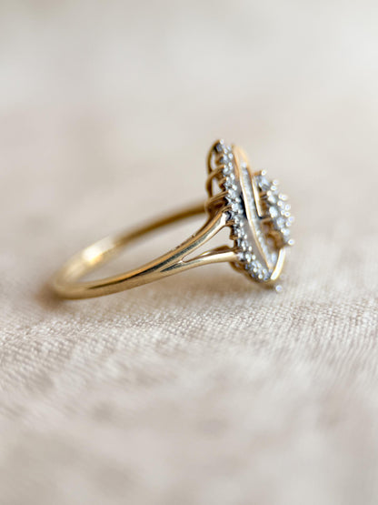 Vintage Diamond Engagement Ring, Round and Baguette Cut, 10k Gold, Cluster Bridal Ring