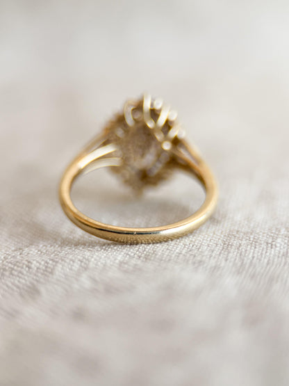 Vintage Diamond Engagement Ring, Round and Baguette Cut, 10k Gold, Cluster Bridal Ring