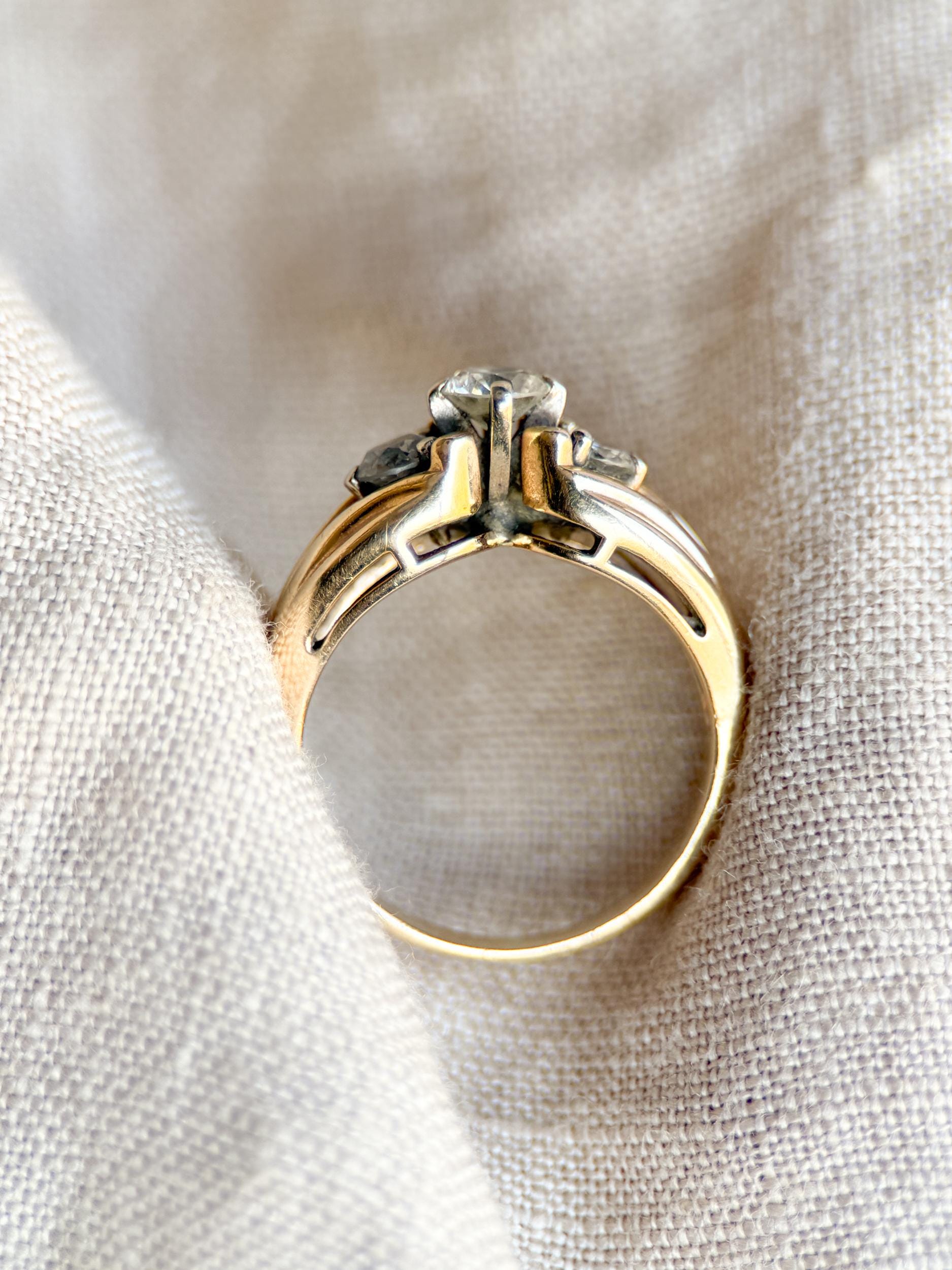Vintage Diamond Engagement Ring, Round Cut, 14k Gold, 1990s Three-Stone Bridal Ring