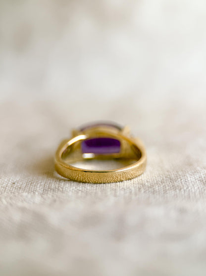 Vintage 1990s Purple Amethyst & Diamond Ring in 14k Gold