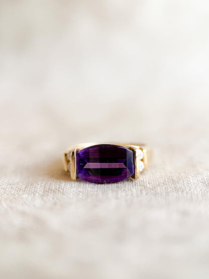 Vintage 1990s Purple Amethyst & Diamond Ring in 14k Gold