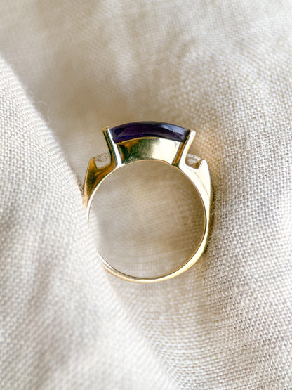 Vintage 1990s Purple Amethyst & Diamond Ring in 14k Gold