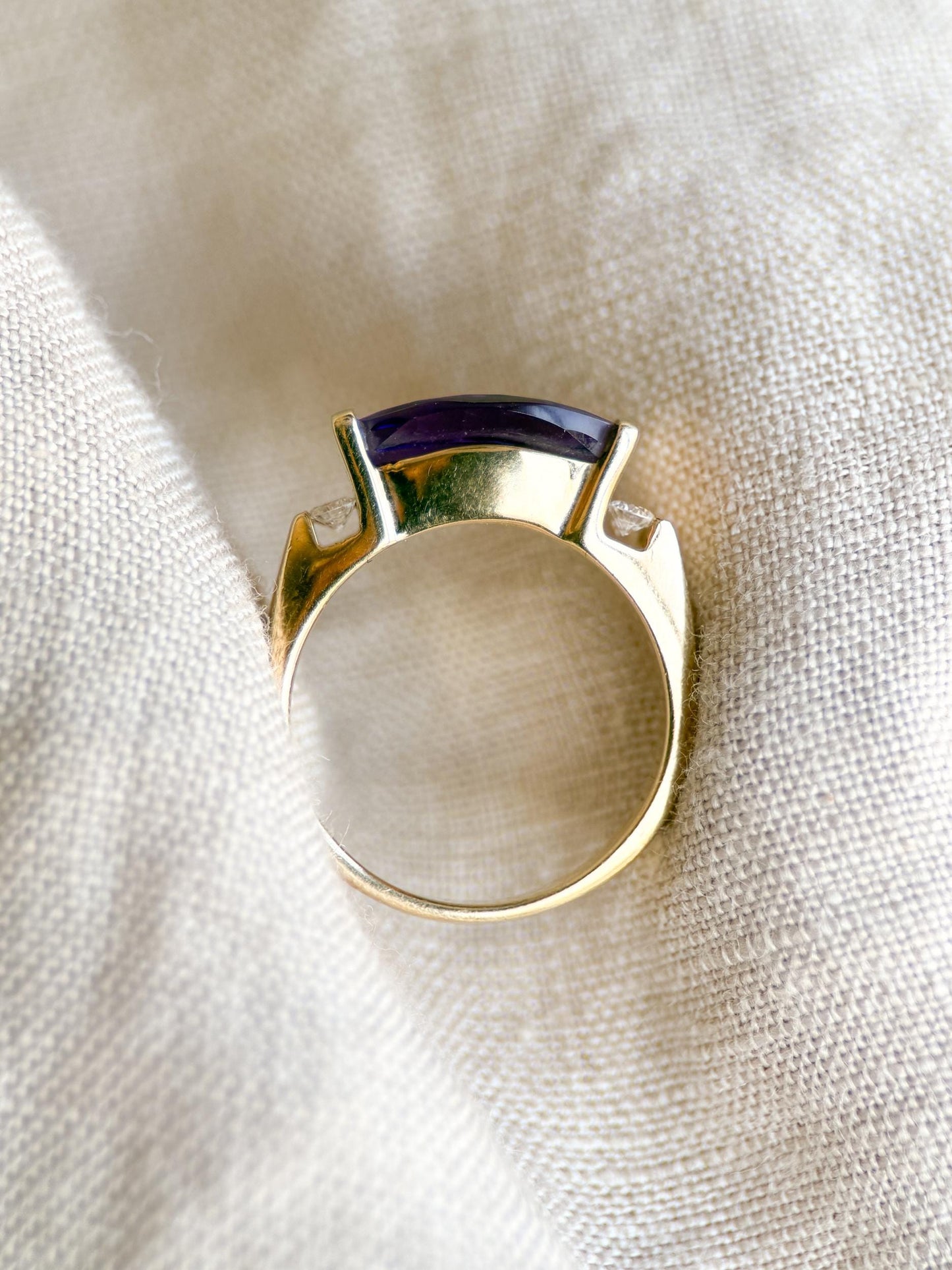 Vintage 1990s Purple Amethyst & Diamond Ring in 14k Gold