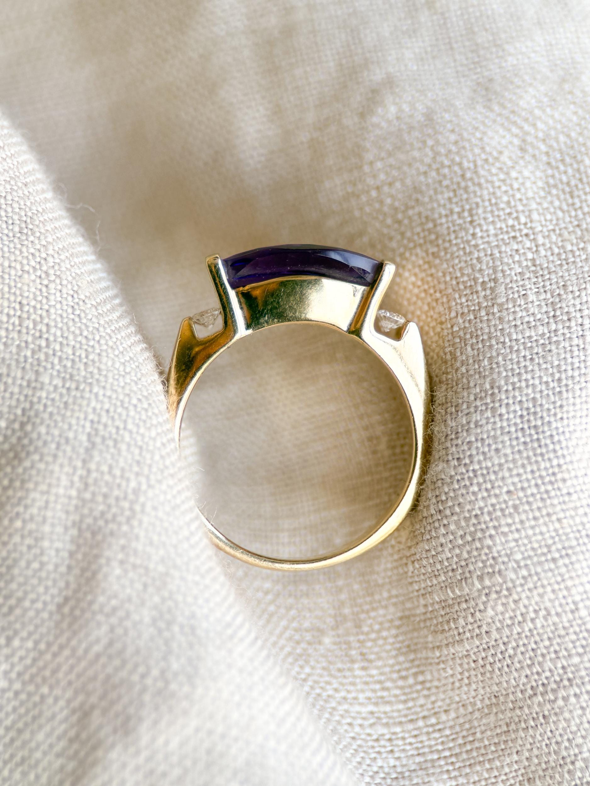 Vintage 1990s Purple Amethyst & Diamond Ring in 14k Gold