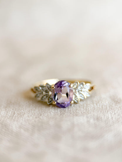 Vintage 1990s Amethyst & Diamond Ring in 14k Gold