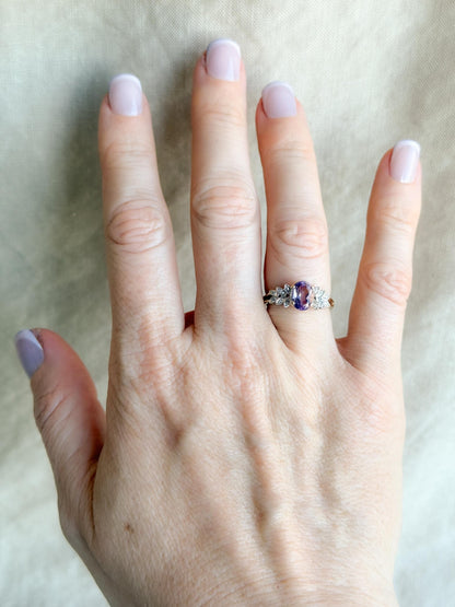Vintage 1990s Amethyst & Diamond Ring in 14k Gold