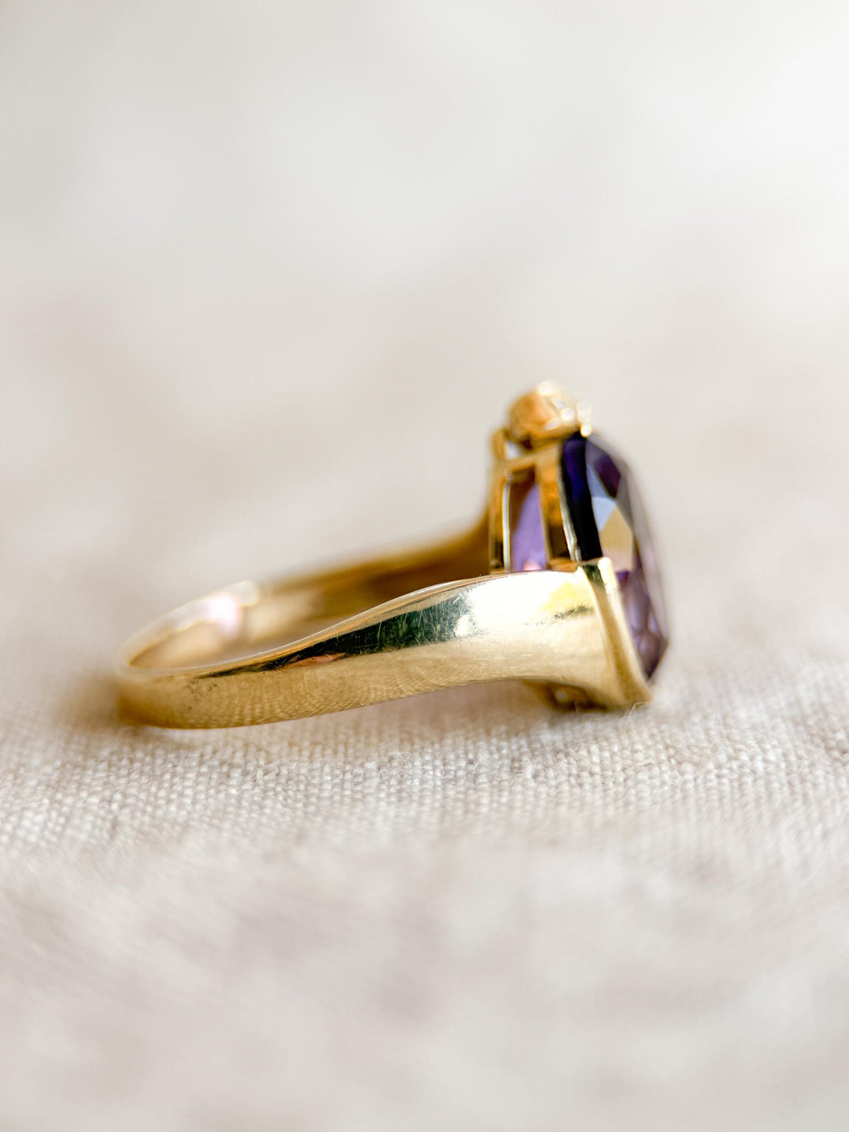 Vintage Amethyst and Diamond Ring, 14k Gold, Oval Bezel Statement Ring, Bold Gemstone Jewelry