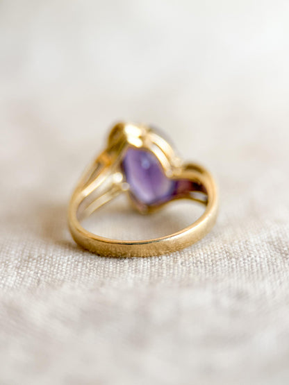 Vintage Amethyst and Diamond Ring, 14k Gold, Oval Bezel Statement Ring, Bold Gemstone Jewelry