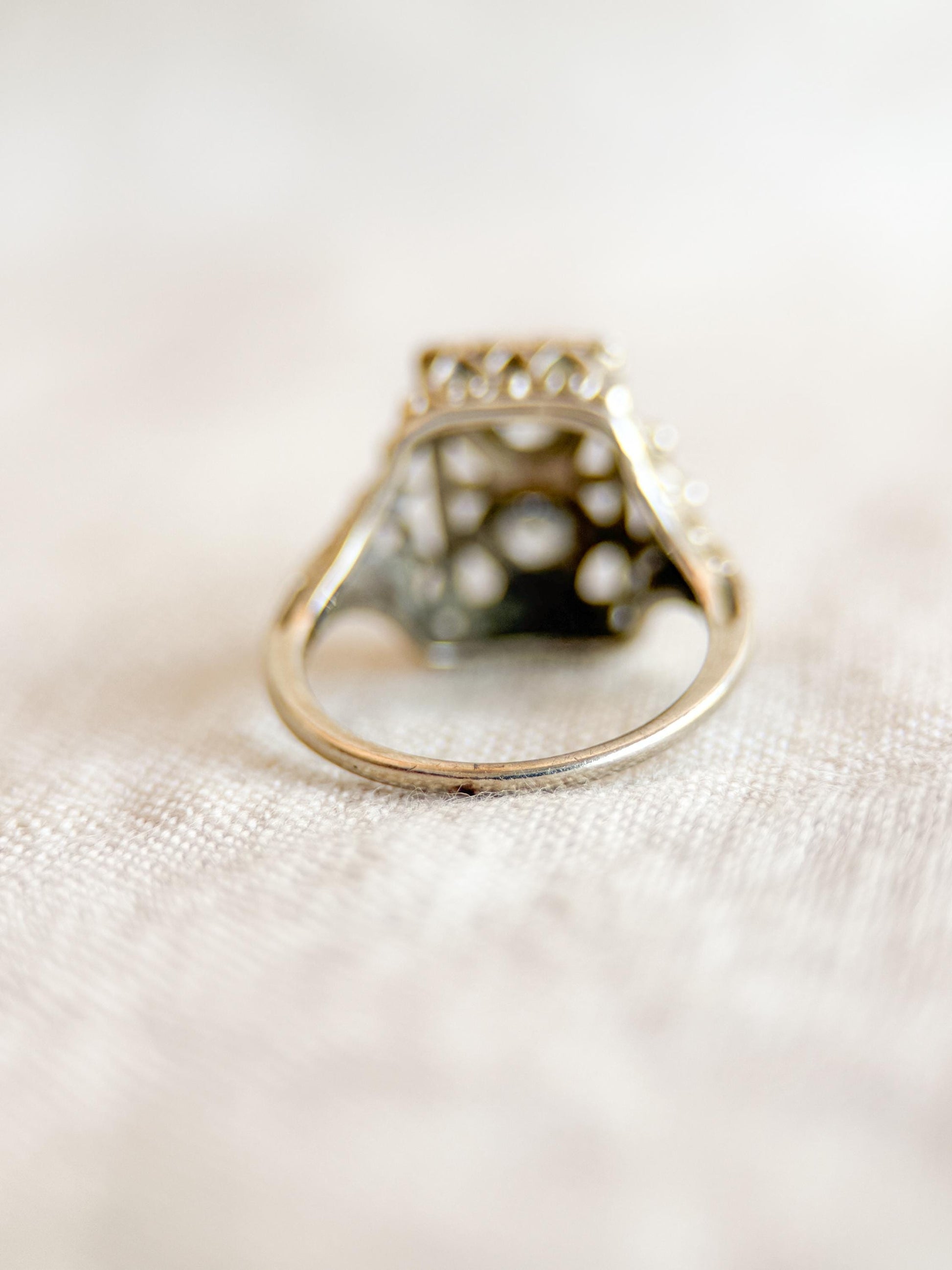 Antique Diamond Ring, 14k White Gold, Old Mine Two-Stone Engagement Ring, Vintage 1900s Art Nouveau